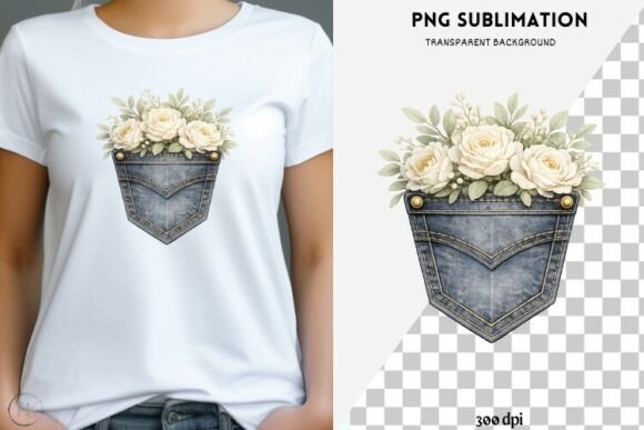 Download Denim Pocket with Flowers Png Design - Pocket Collection