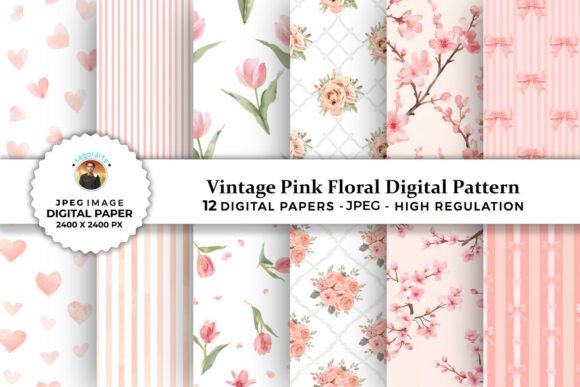 Download Vintage Pink Floral Digital Patterns - Vintage Collection