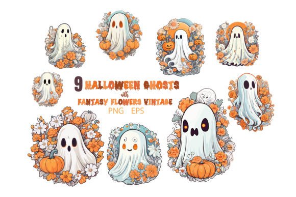 Download Halloween Ghost Stickers, Vintage Flower - Vintage Collection