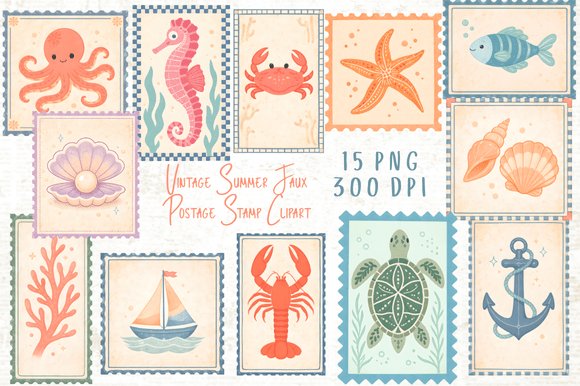 Download Vintage Summer Faux Postage Stamp PNG - Vintage Collection