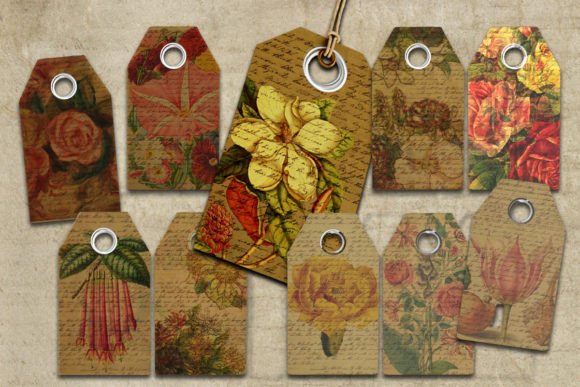Download 10 Autumn Floral Tags - Vintage Graphics - Vintage Collection