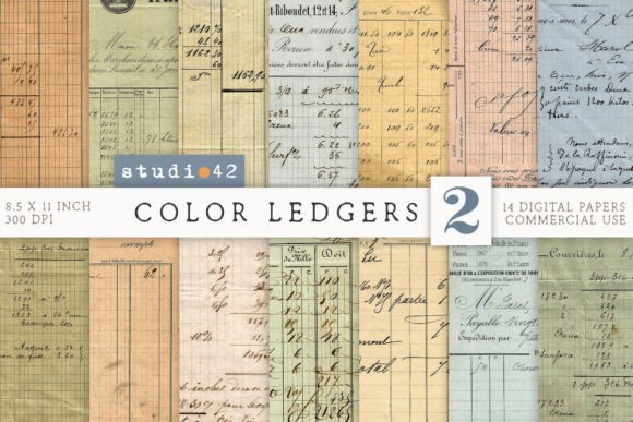 Download Printable Colorful Vintage Ledger Papers - Vintage Collection