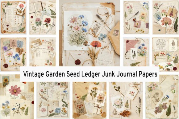 Download Vintage Garden Seed Ledger Junk Journals - Vintage Collection