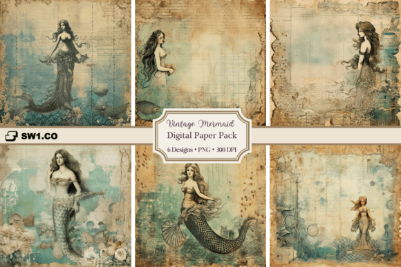 Download Vintage Mermaid Backgrounds PNG - Vintage Collection