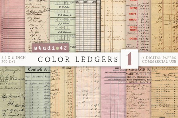 Download Printable Colorful Vintage Ledger Papers - Vintage Collection