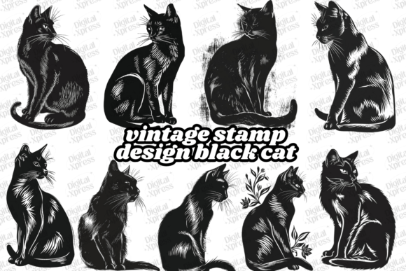 Download Vintage Stamp Design Black Cat - Vintage Collection
