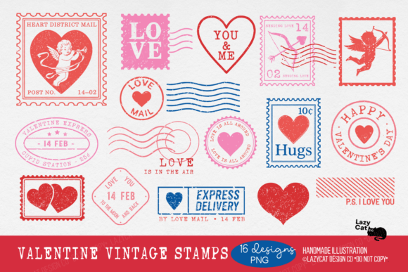 Download Valentine Vintage Stamp PNG Bundle - Vintage Collection
