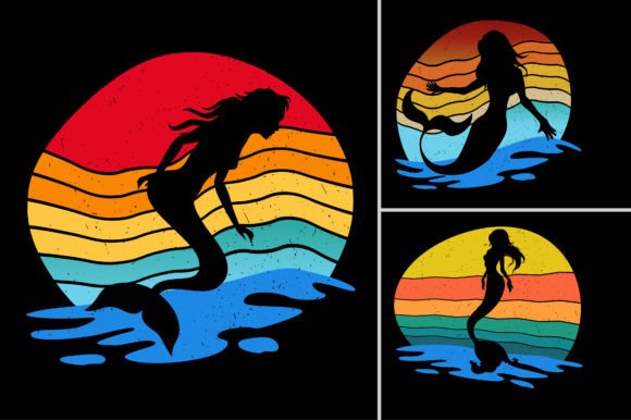 Download Sunset Retro Vintage Mermaid Vector - Vintage Collection