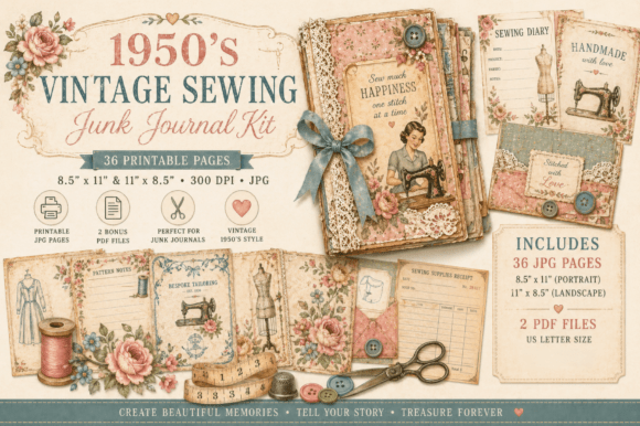 Download Vintage Sewing Junk Journal Kit - Vintage Collection