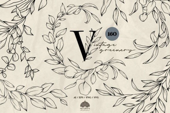 Download Vintage Greenery Line Art Collection SVG - Vintage Collection