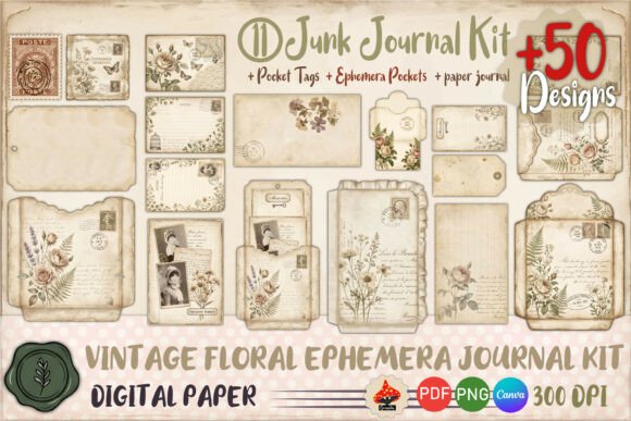 Download Vintage Floral Ephemera Journal Kit 50+ - Vintage Collection