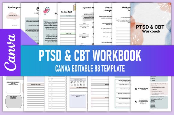 Download Editable PTSD &amp; CBT Workbook Canva KDP - Premium Resources