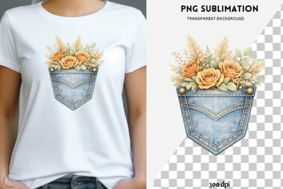 Download Denim Pocket with Flowers Png Design - Pocket Collection