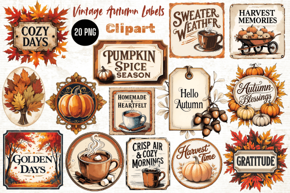 Download Vintage Autumn Labels Clipart, Printable - Vintage Collection
