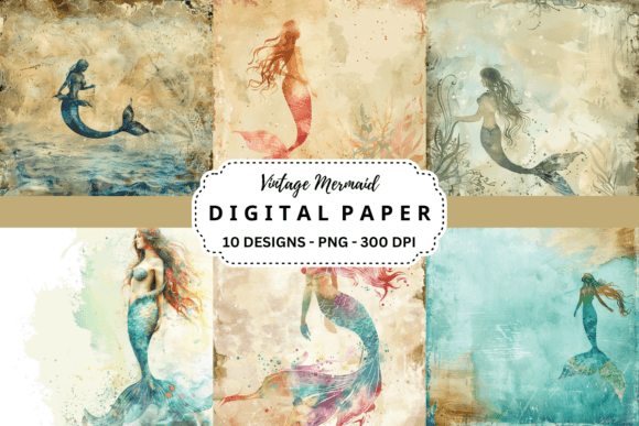 Download Watercolor Vintage Mermaid Background - Vintage Collection