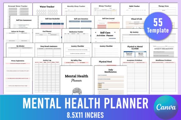 Download Mental Health Planner for Canva - Premium Resources