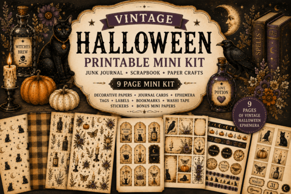 Download Vintage Halloween Junk Journal Kit - Vintage Collection