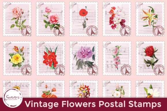 Download Floral Stickers Vintage Faux Stamps - Vintage Collection