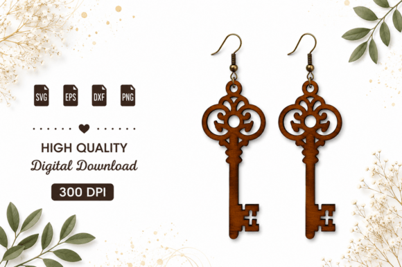 Download Vintage Key Earrings Laser Cut SVG - Key Collection